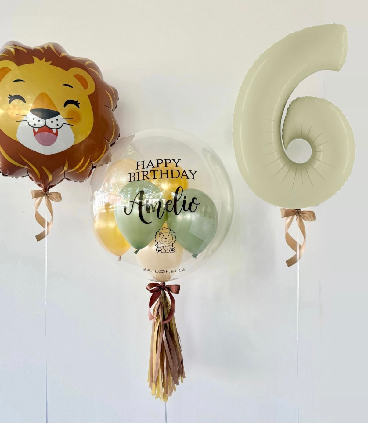 Ballon-Set Dschungel Safari Löwe zum ersten Geburtstag (3-teilig) heliumgefüllt