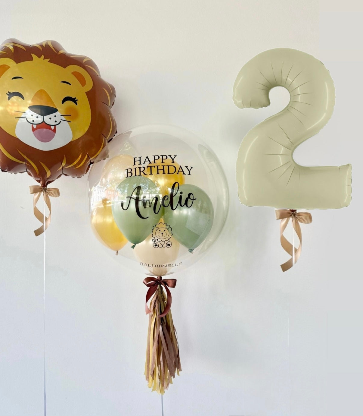 Ballon-Set Dschungel Safari Löwe zum ersten Geburtstag (3-teilig) heliumgefüllt