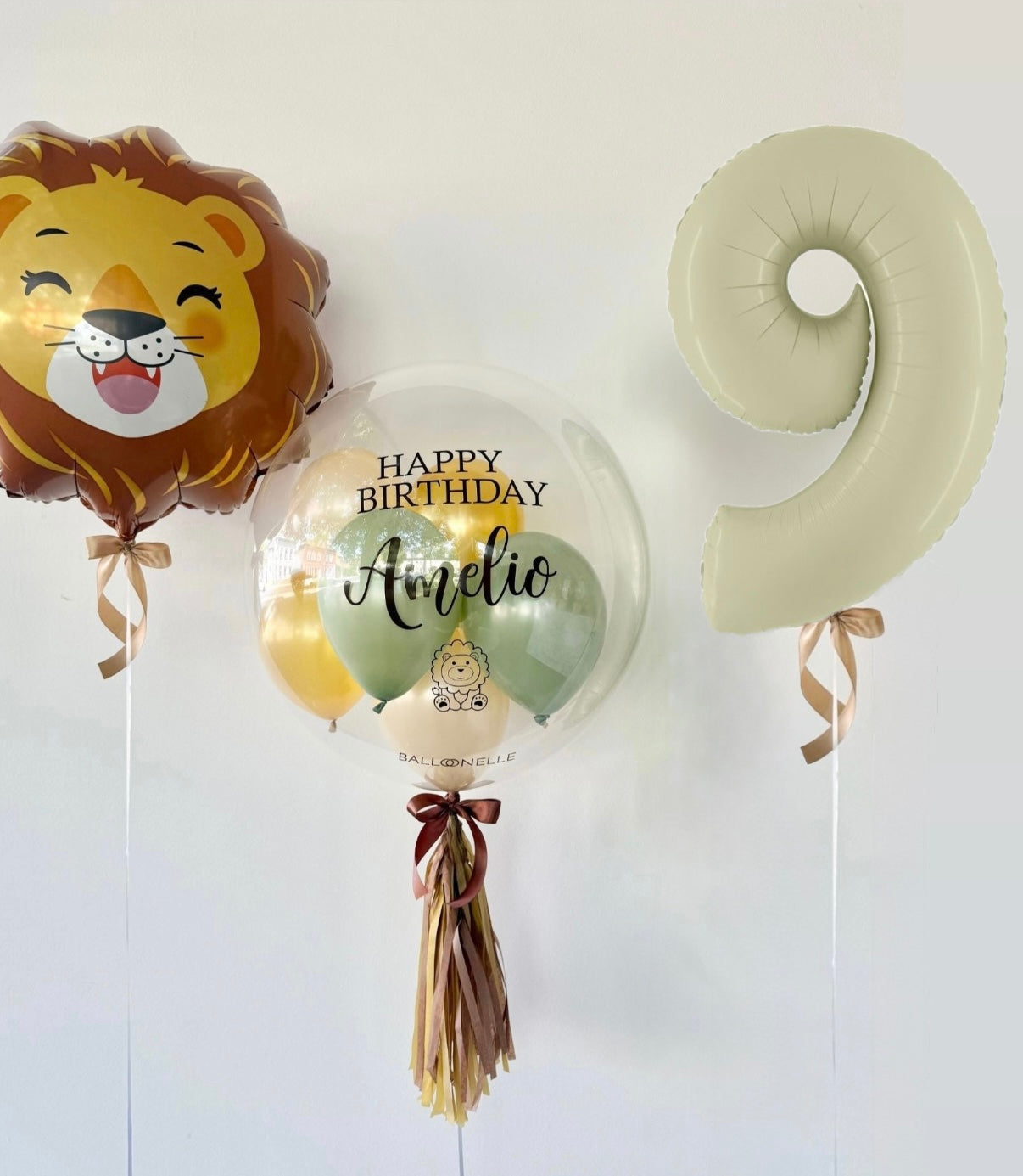 Ballon-Set Dschungel Safari Löwe zum ersten Geburtstag (3-teilig) heliumgefüllt