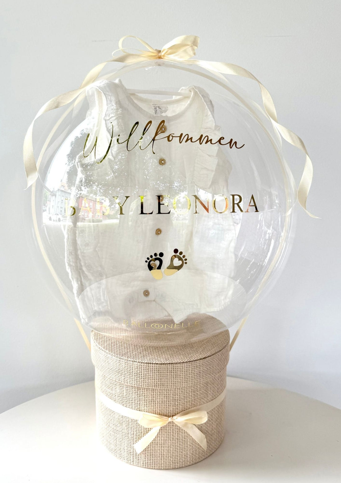 Ballon Baby-Geschenkset Personalisiert 7-teilig Baumwollmusselin Weiß
