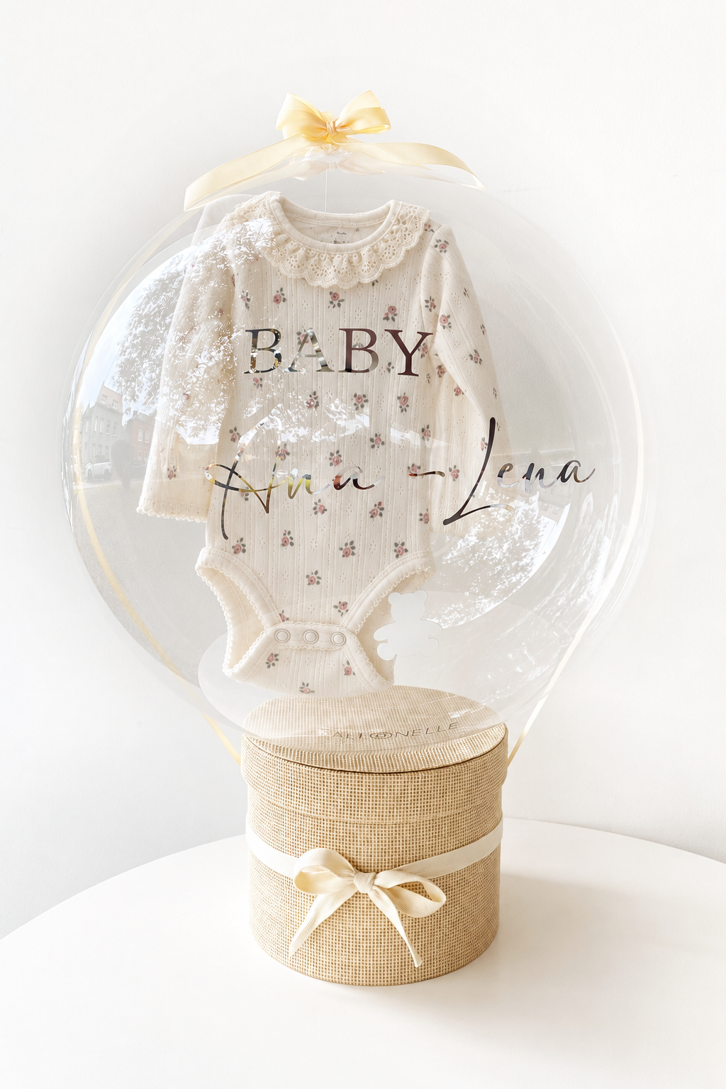 Ballon Baby-Geschenkset Personalisiert 7-teilig Hellbeige/Geblümt