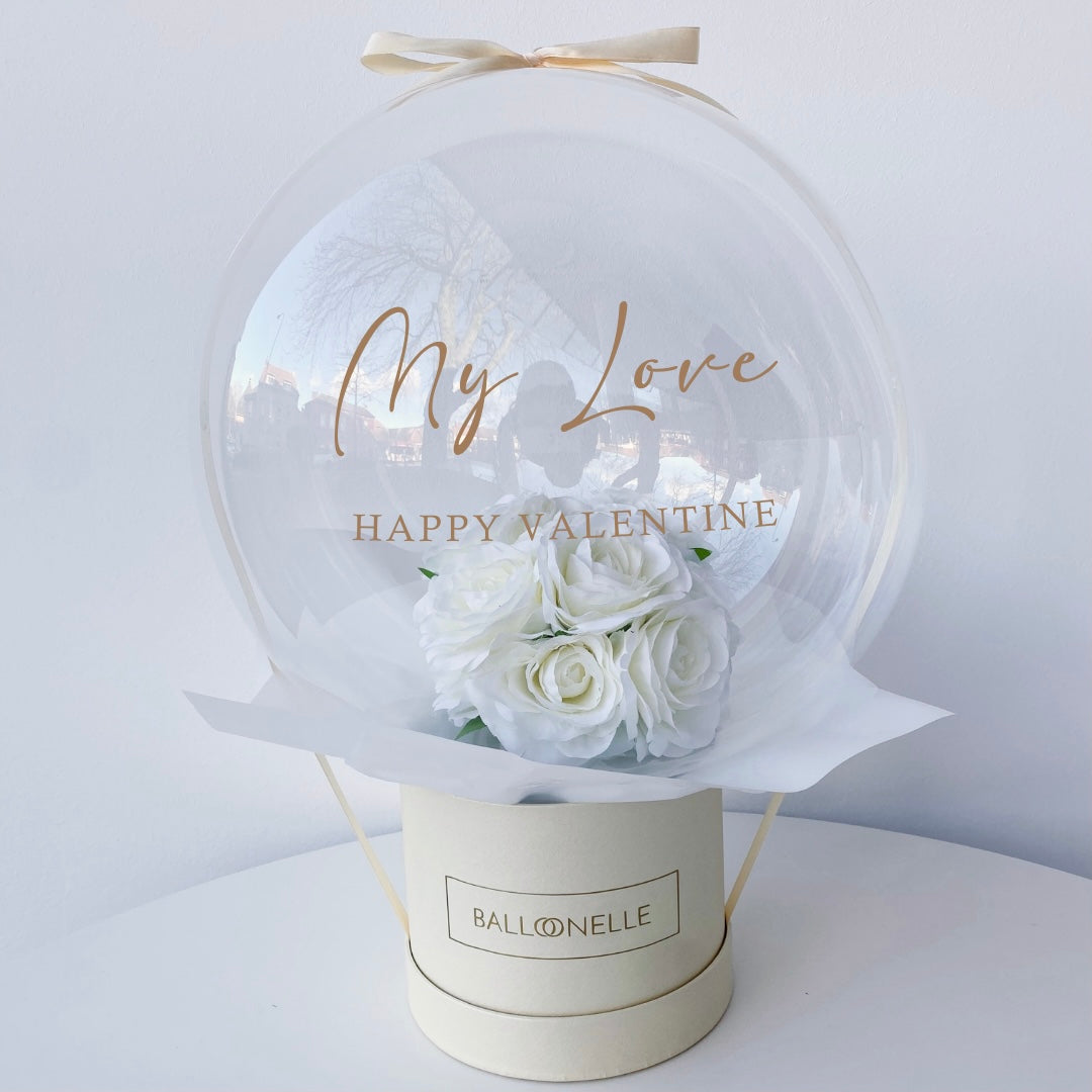 Ballon Flowerbox Personalisiert Weisse Rosen