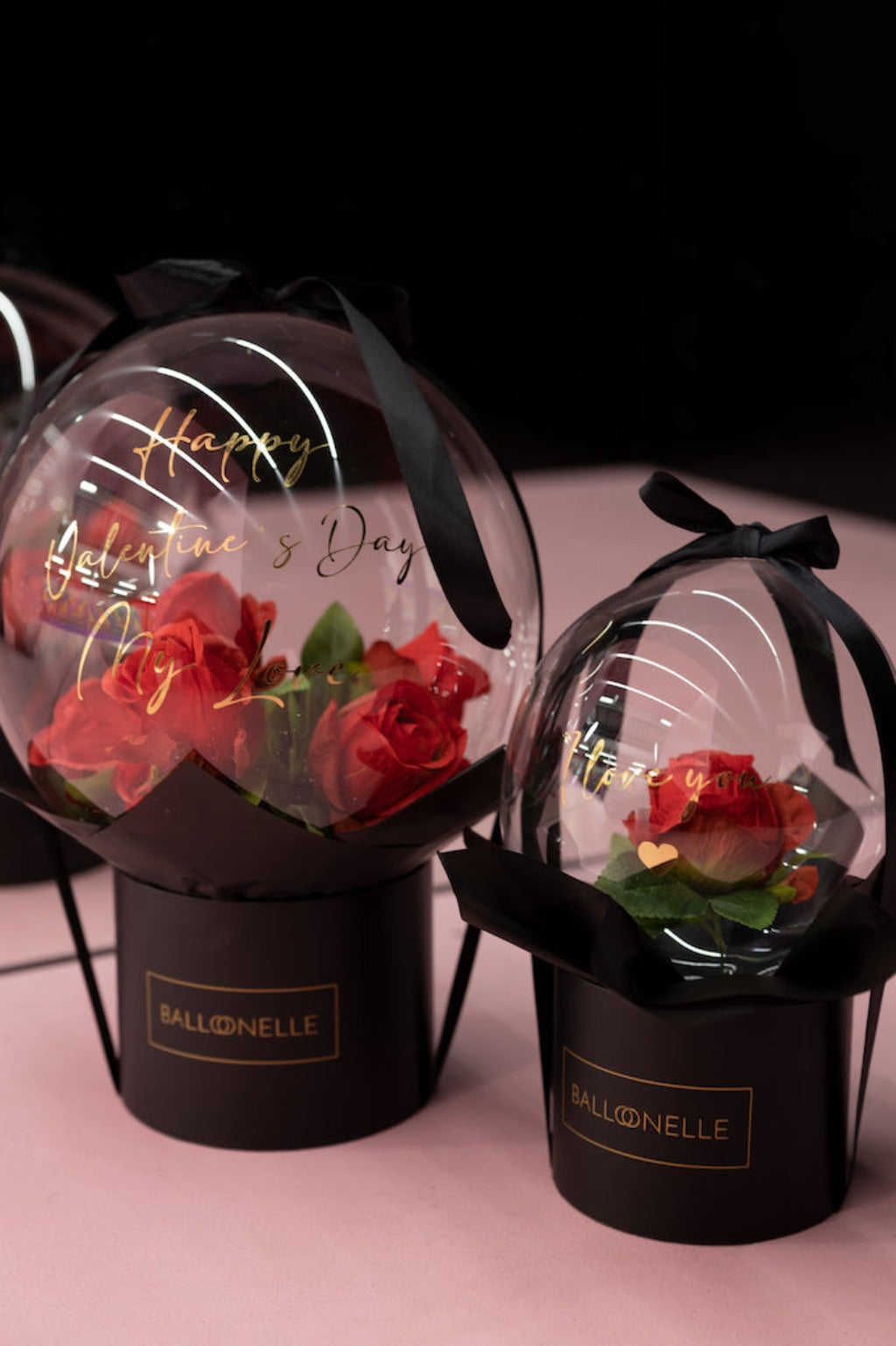 Ballon Flowerbox Gepersonaliseerd Valentijnsdag Zwart-Rood