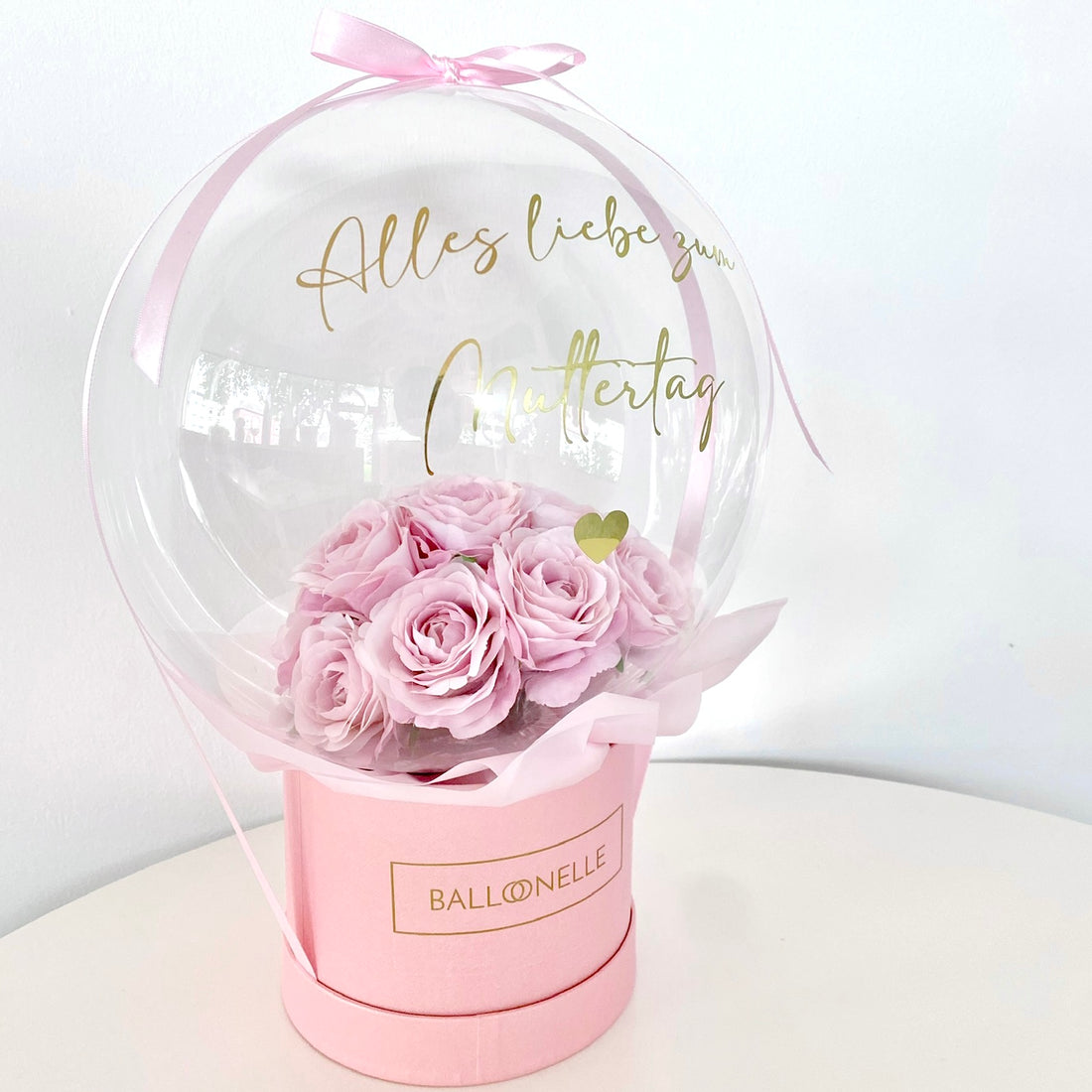 Ballon Flowerbox Personalisiert Rosa Rosen