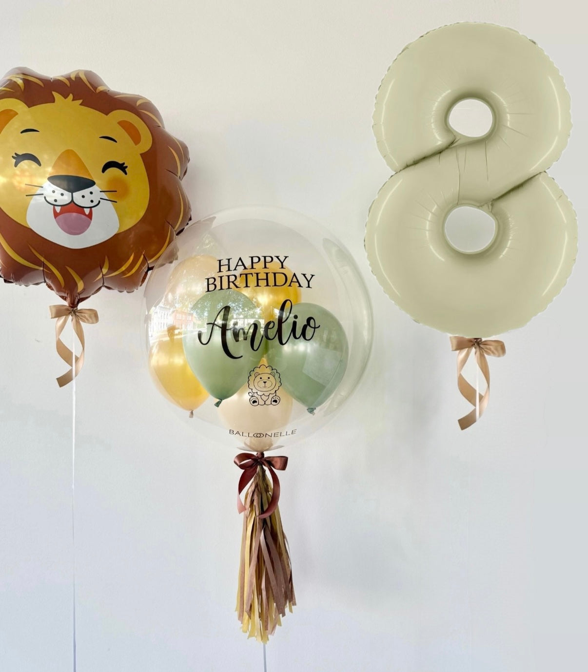 Ballon-Set Dschungel Safari Löwe zum ersten Geburtstag (3-teilig) heliumgefüllt