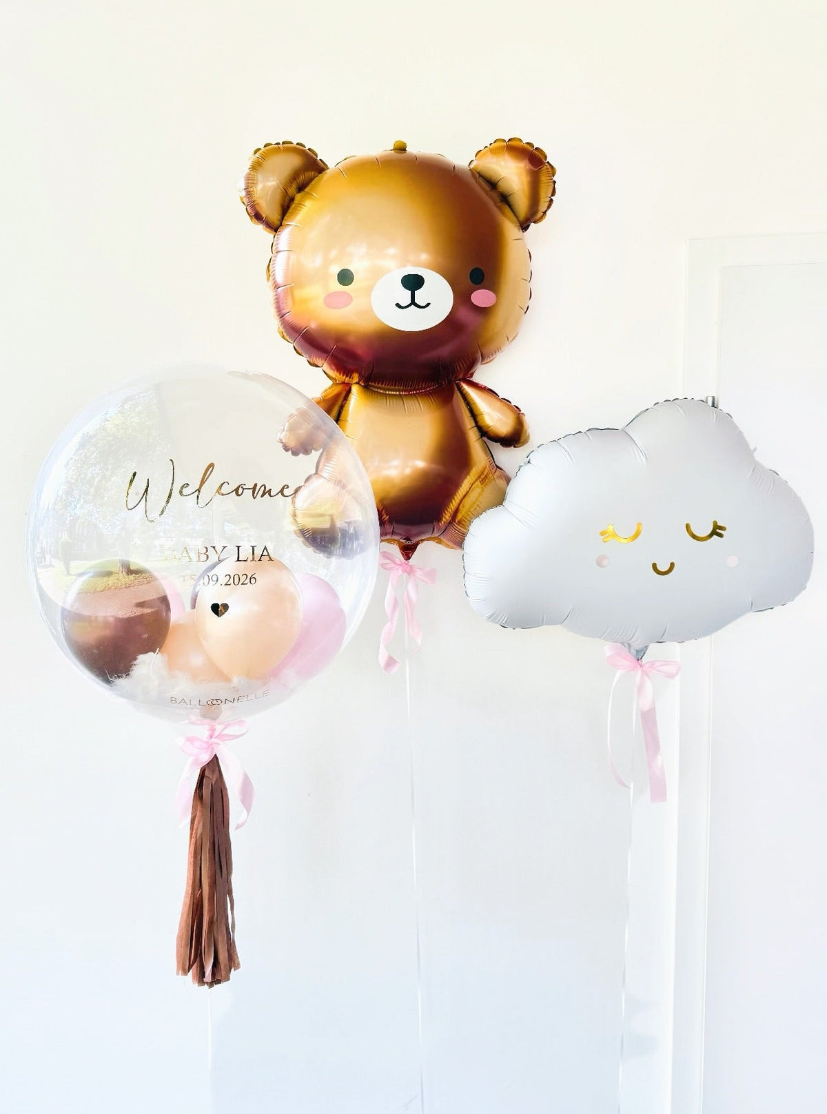 Personalisiertes Ballon-Set Welcome Baby Girl- heliumgefüllt