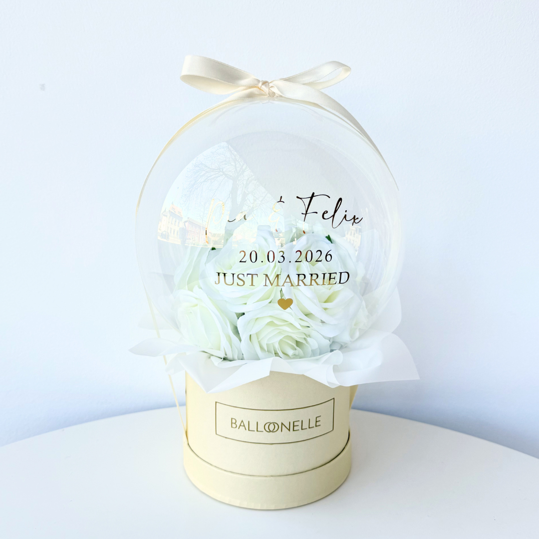 Ballon Flowerbox Personalisiert Weisse Rosen