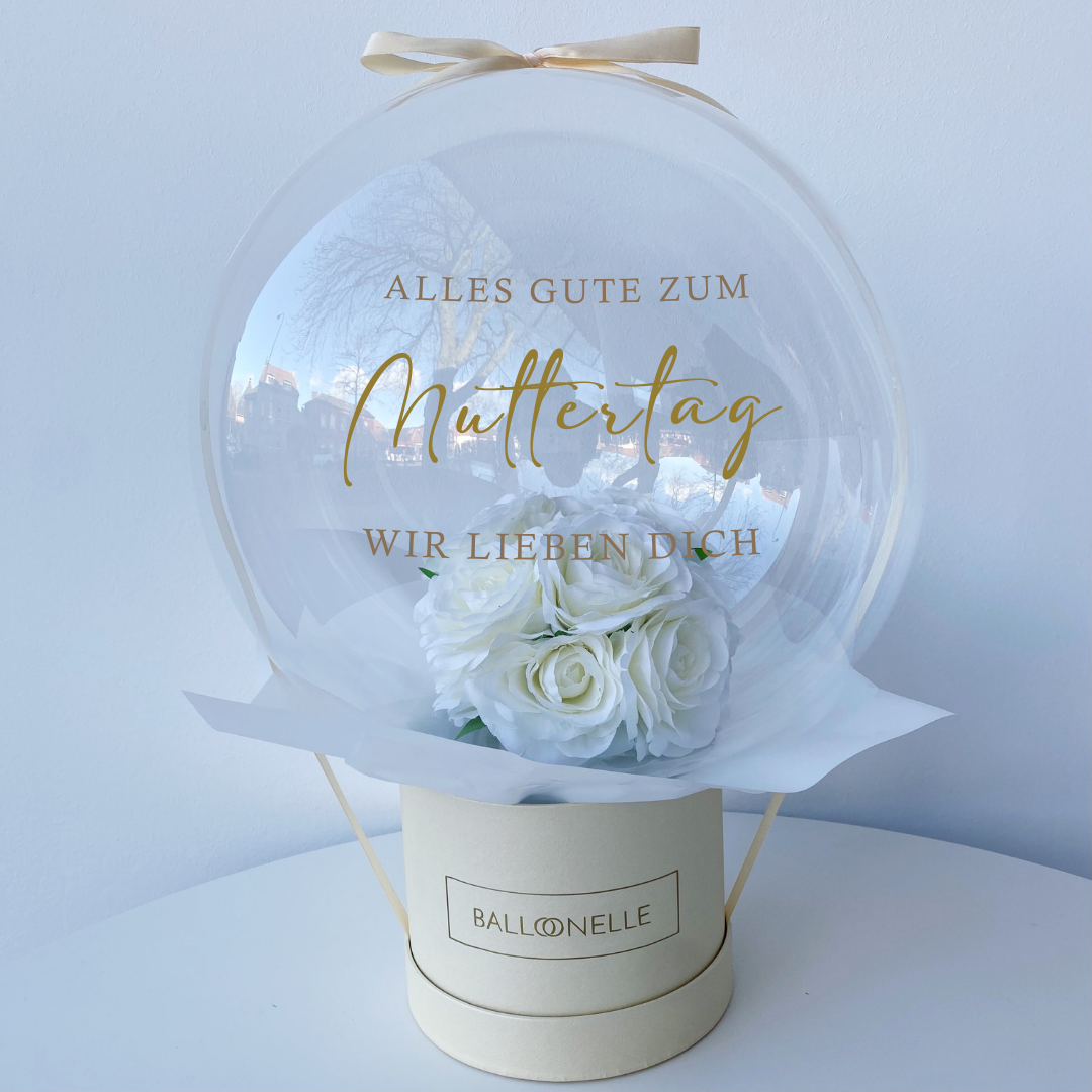 Ballon Flowerbox Personalisiert Weisse Rosen