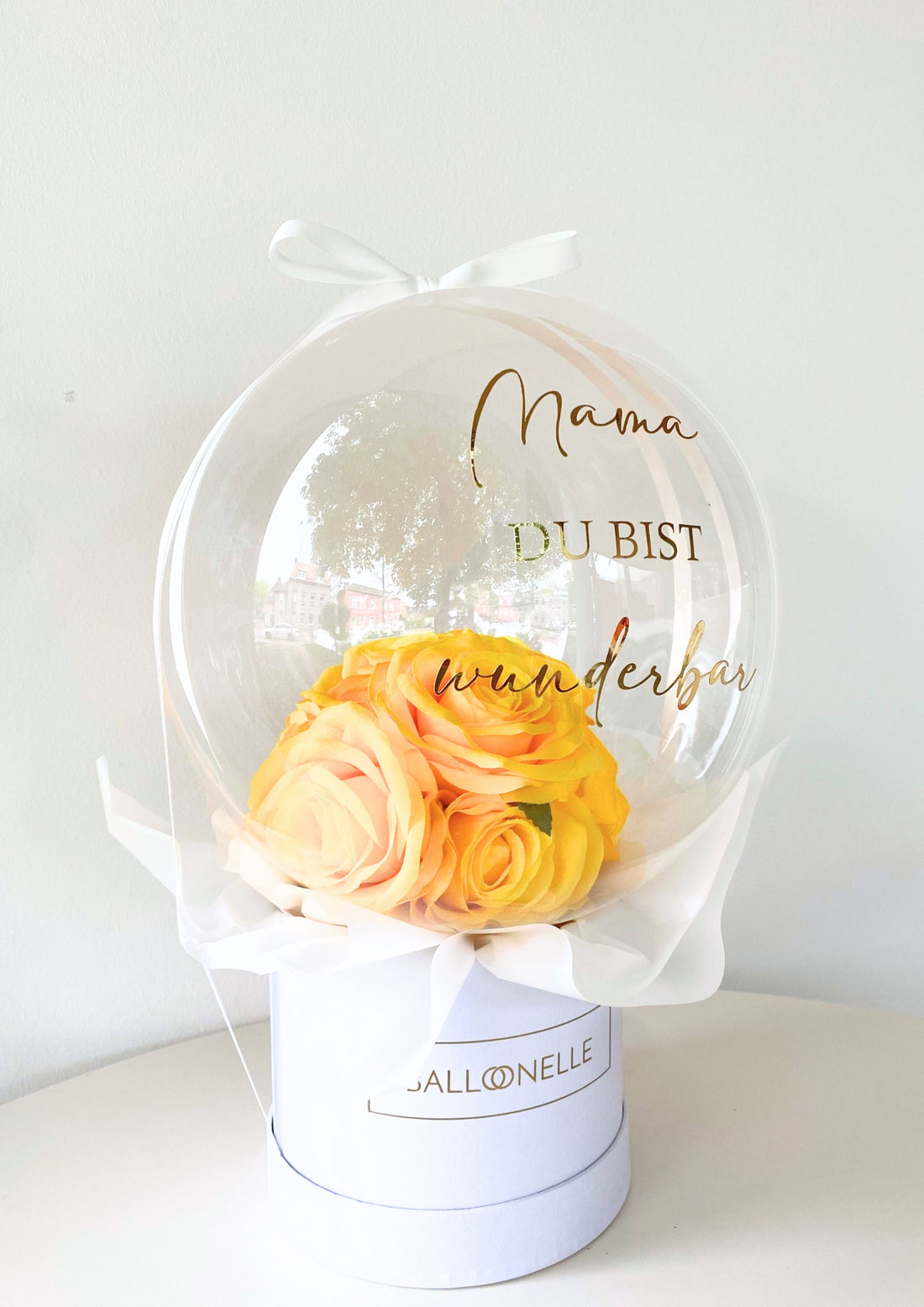 Ballon Flowerbox Personalisiert Gelbe Rosen