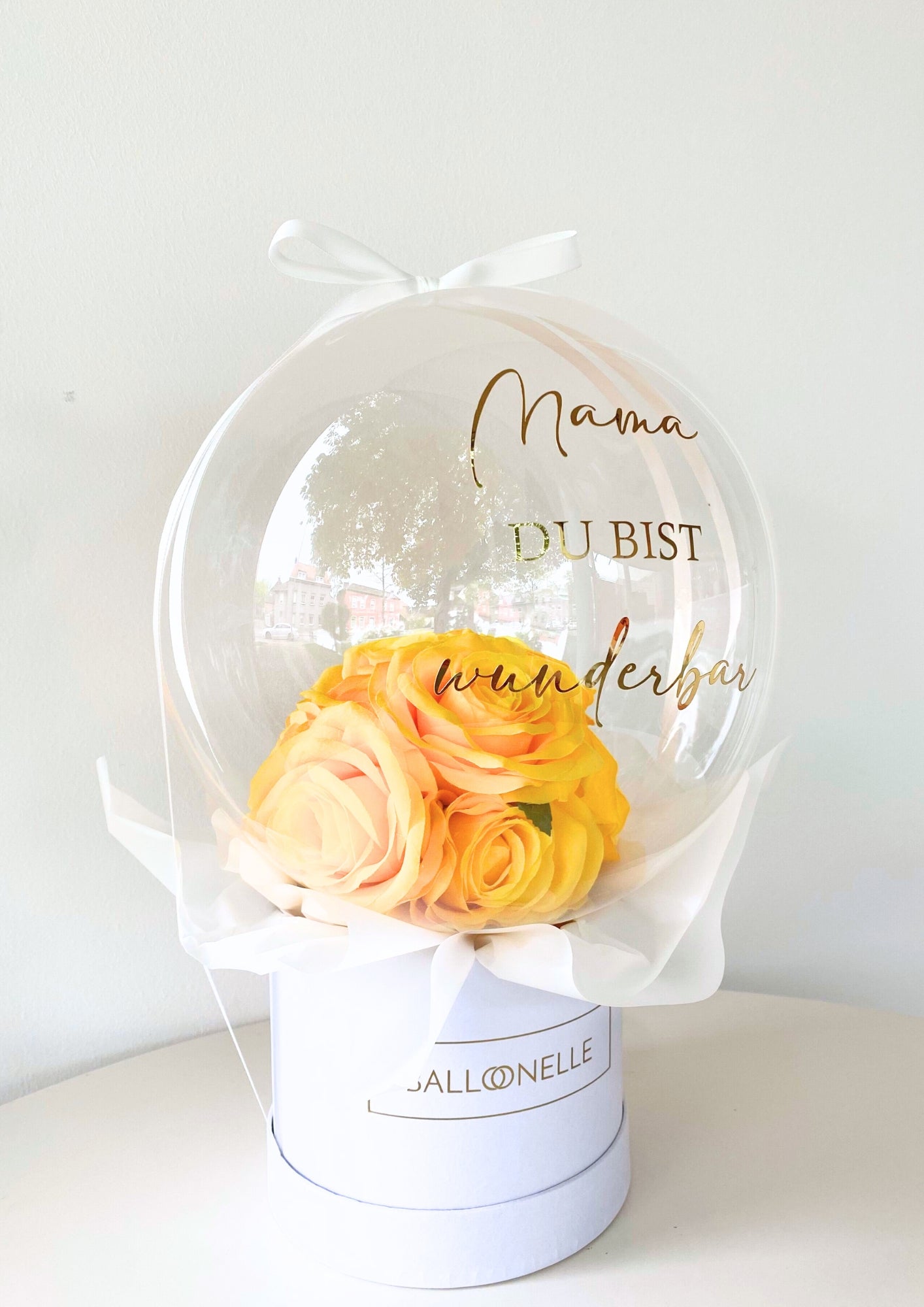 Ballon Flowerbox Personalisiert Gelbe Rosen