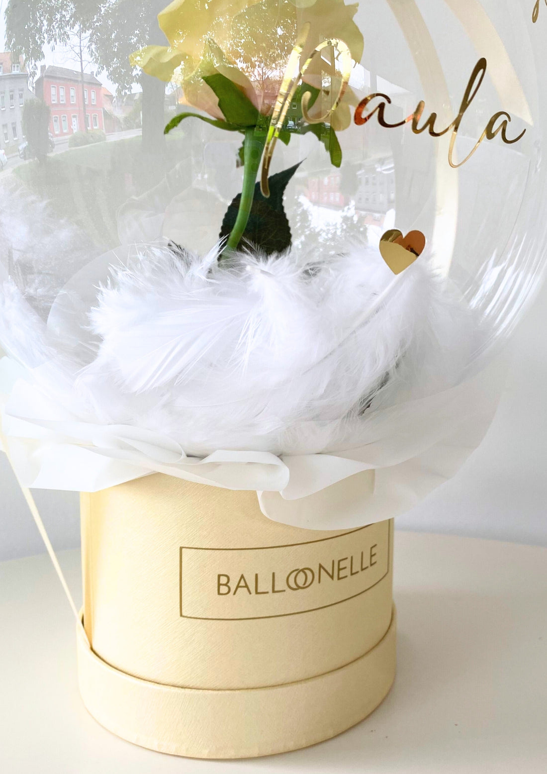 Ballon Flowerbox Personalisiert in butter yellow