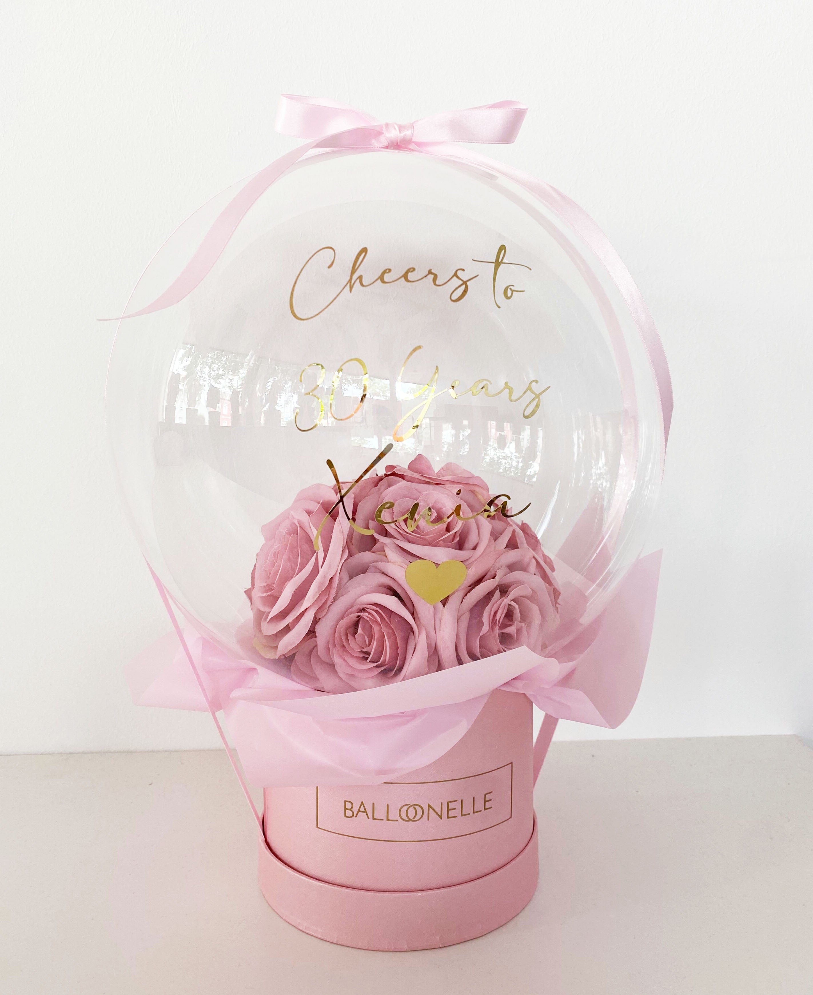 Ballon Flowerbox Personalisiert Rosa Rosen