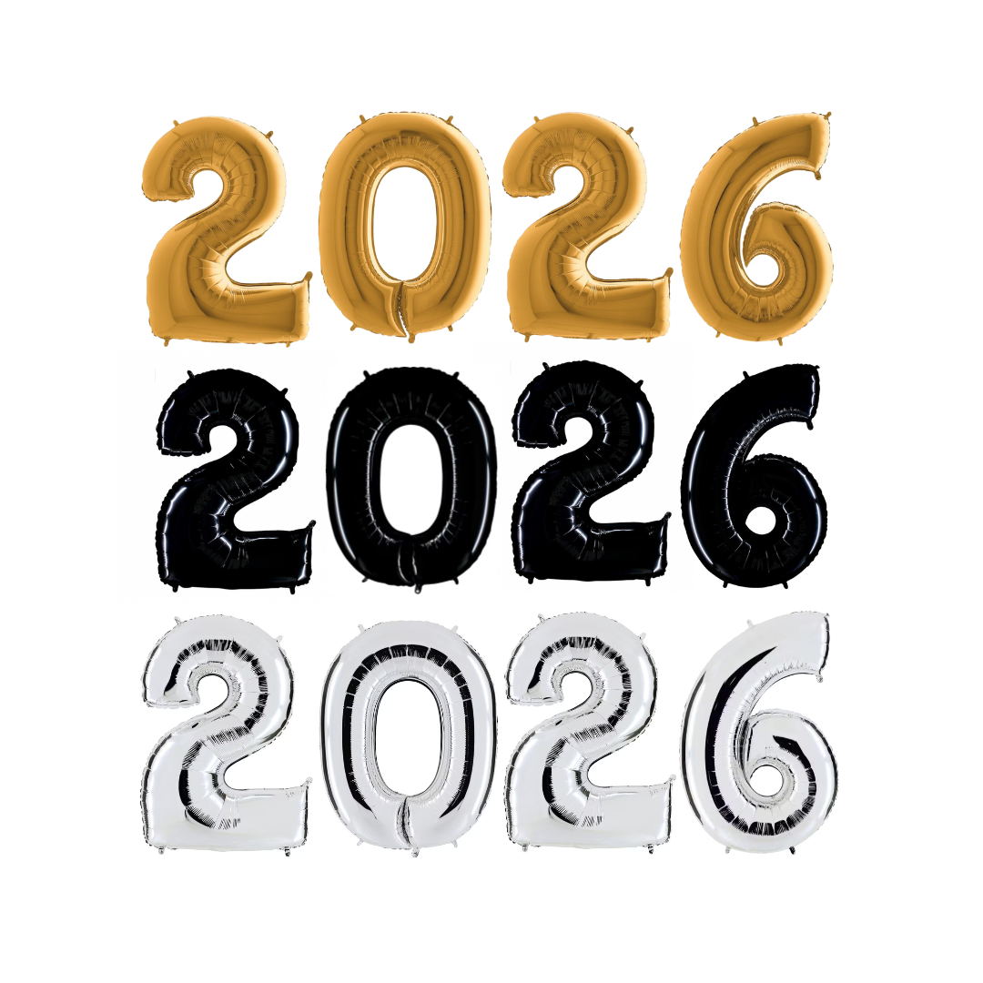 Folienballon Zahl 2026 New Year XXL (ca.120 cm ) - heliumgefüllt