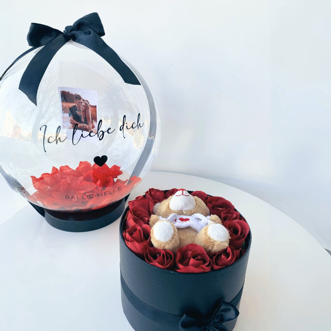 Personalisierte Ballon Rosenbox mit Foto Geschenk Valentinstag