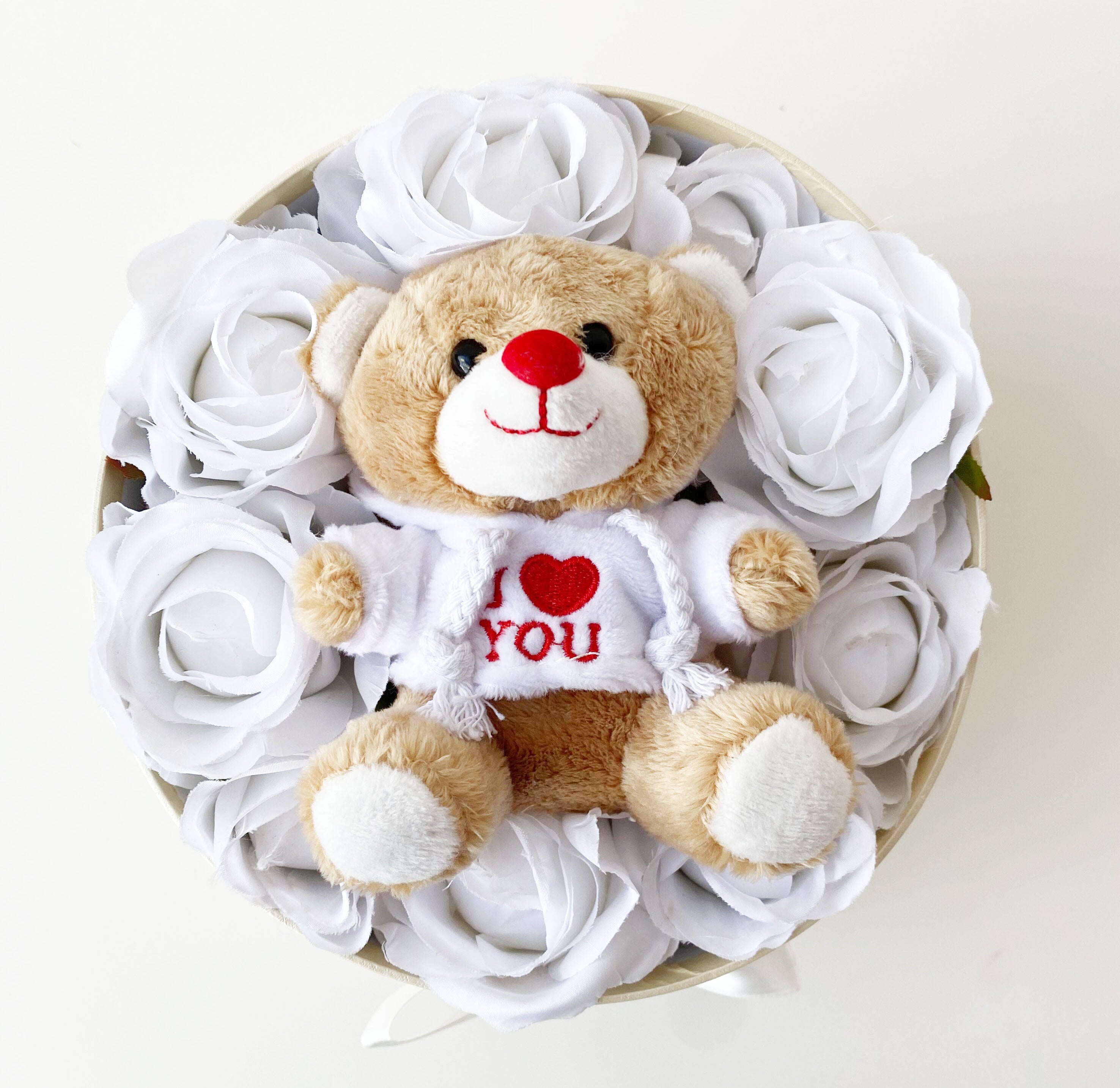 Personalisierte Ballon Rosenbox mit Foto Geschenk Beige-Weiss