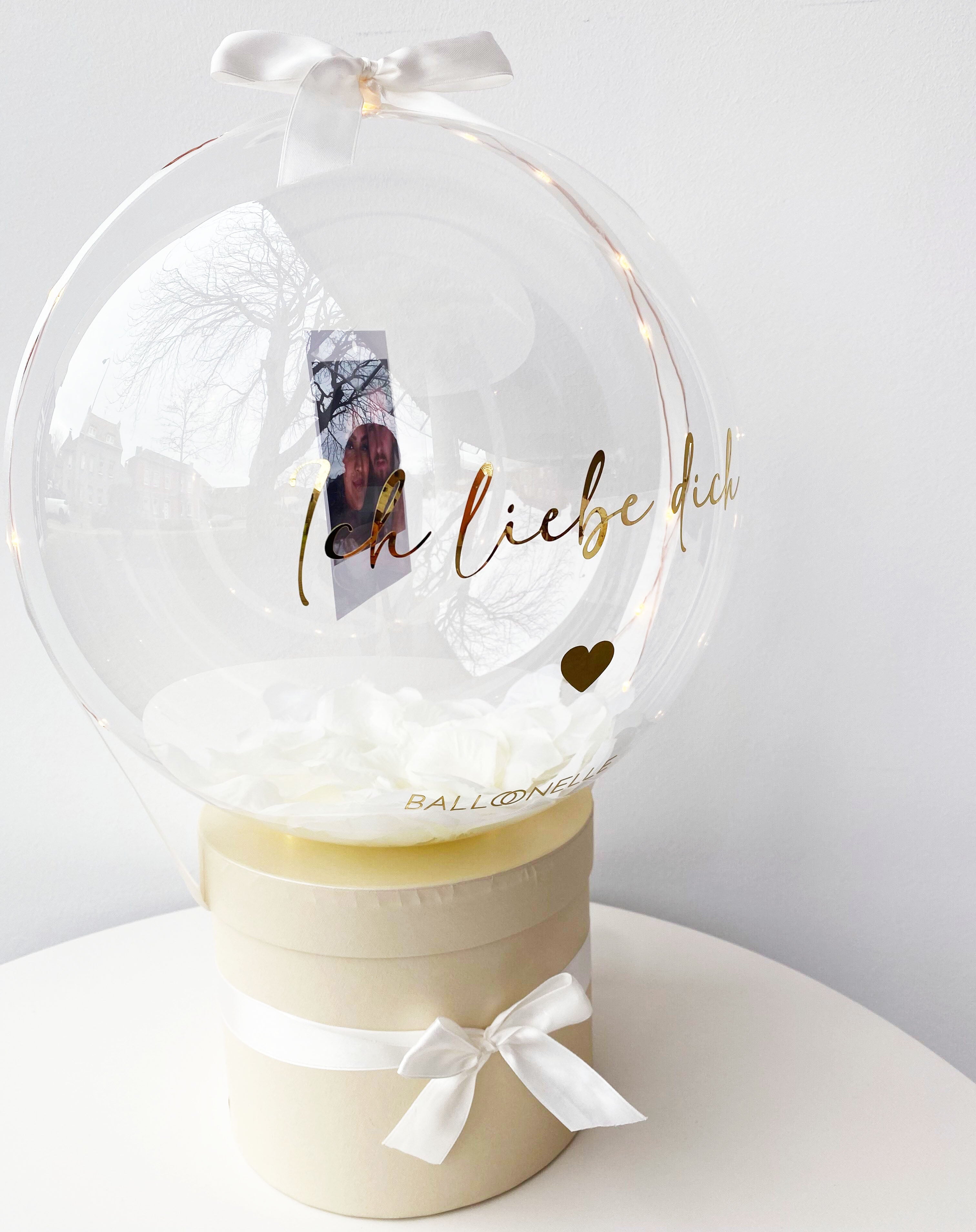 Personalisierte Ballon Rosenbox mit Foto Geschenk Beige-Weiss