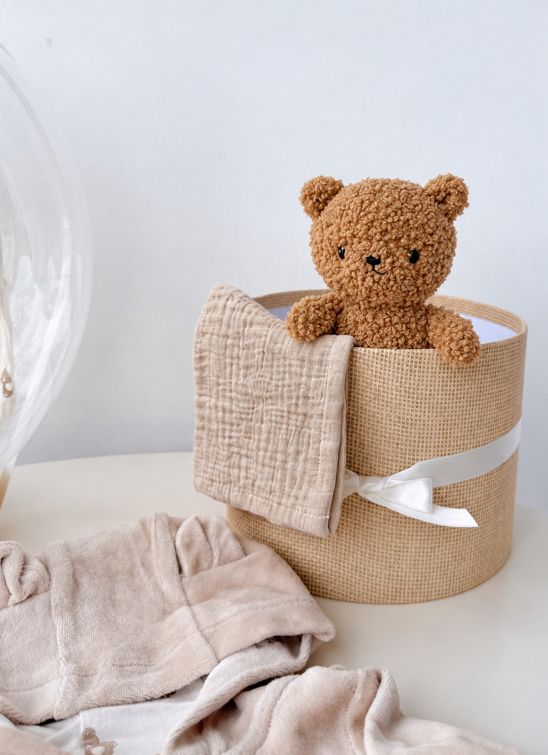 Ballon Baby-Geschenkset Personalisiert 8-teilig Hellbeige/Teddybären