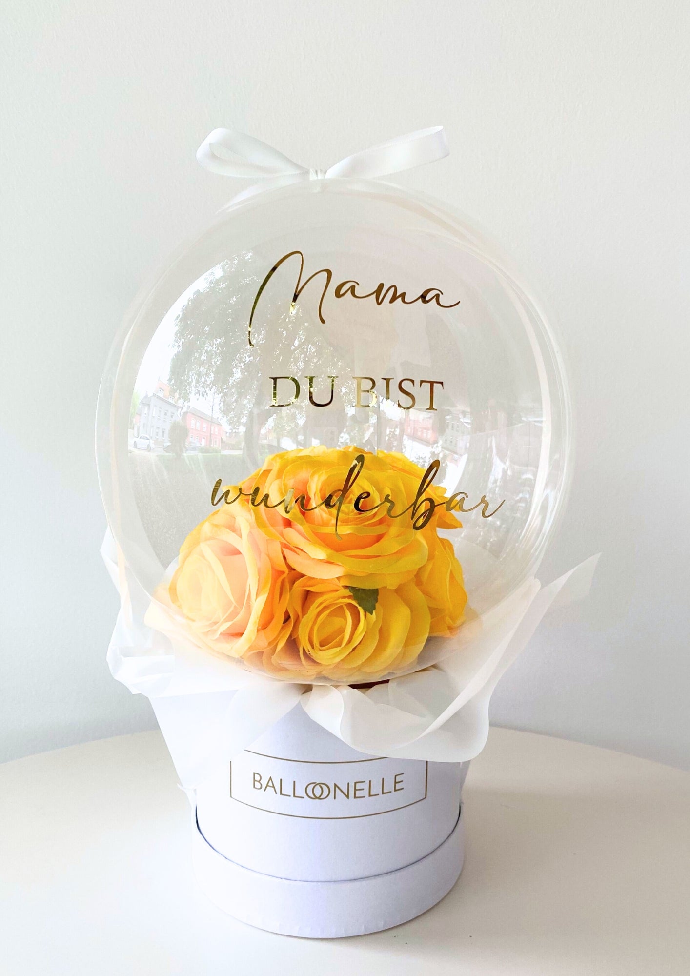 Ballon Flowerbox Personalisiert Gelbe Rosen
