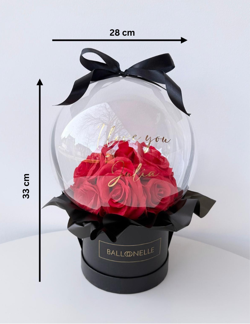 Valentinstag Flowerbox-Set Rote Rosen mit Herzballons - heliumgefüllt