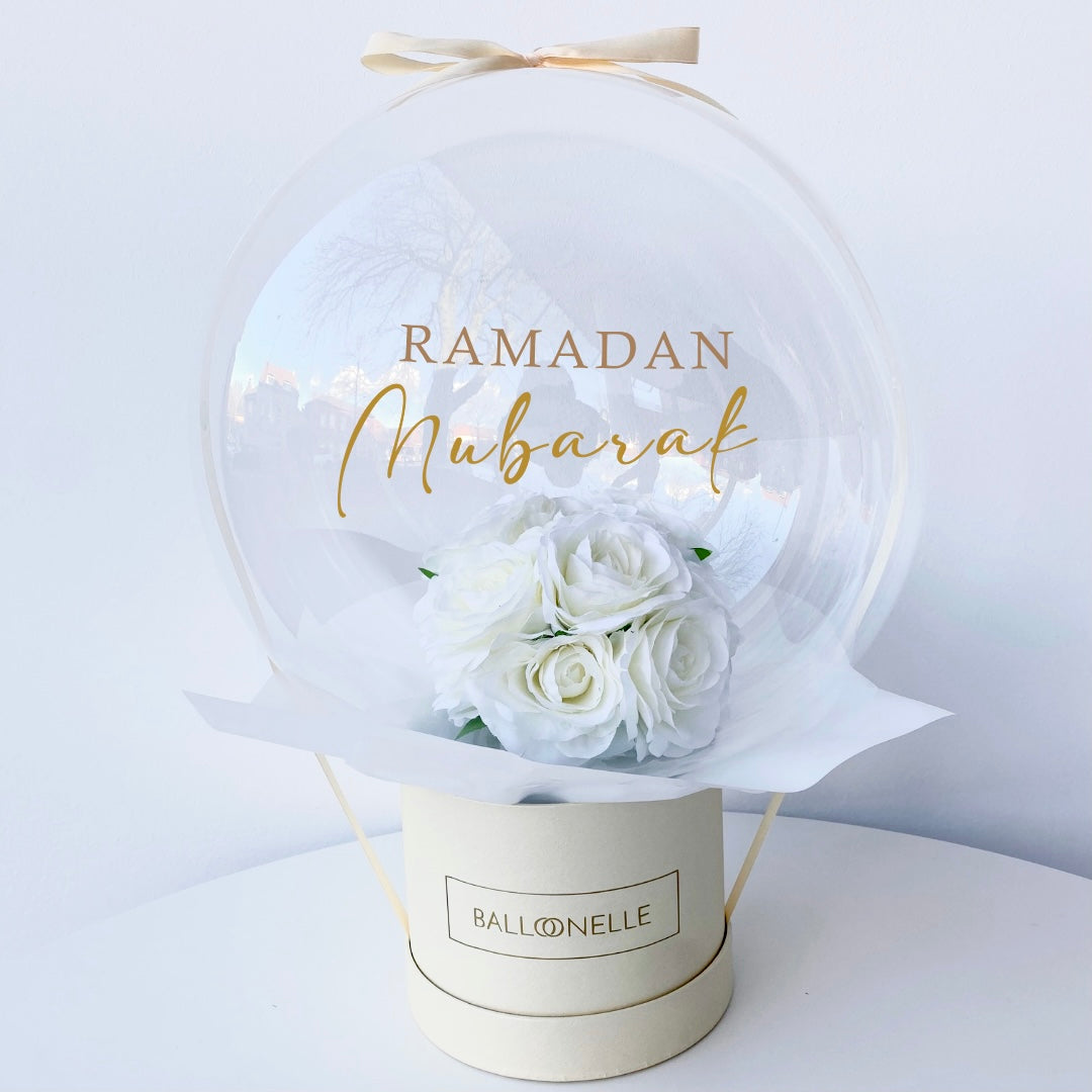 Ballon Flowerbox Personalsiert Beige Ramadan Mubarak