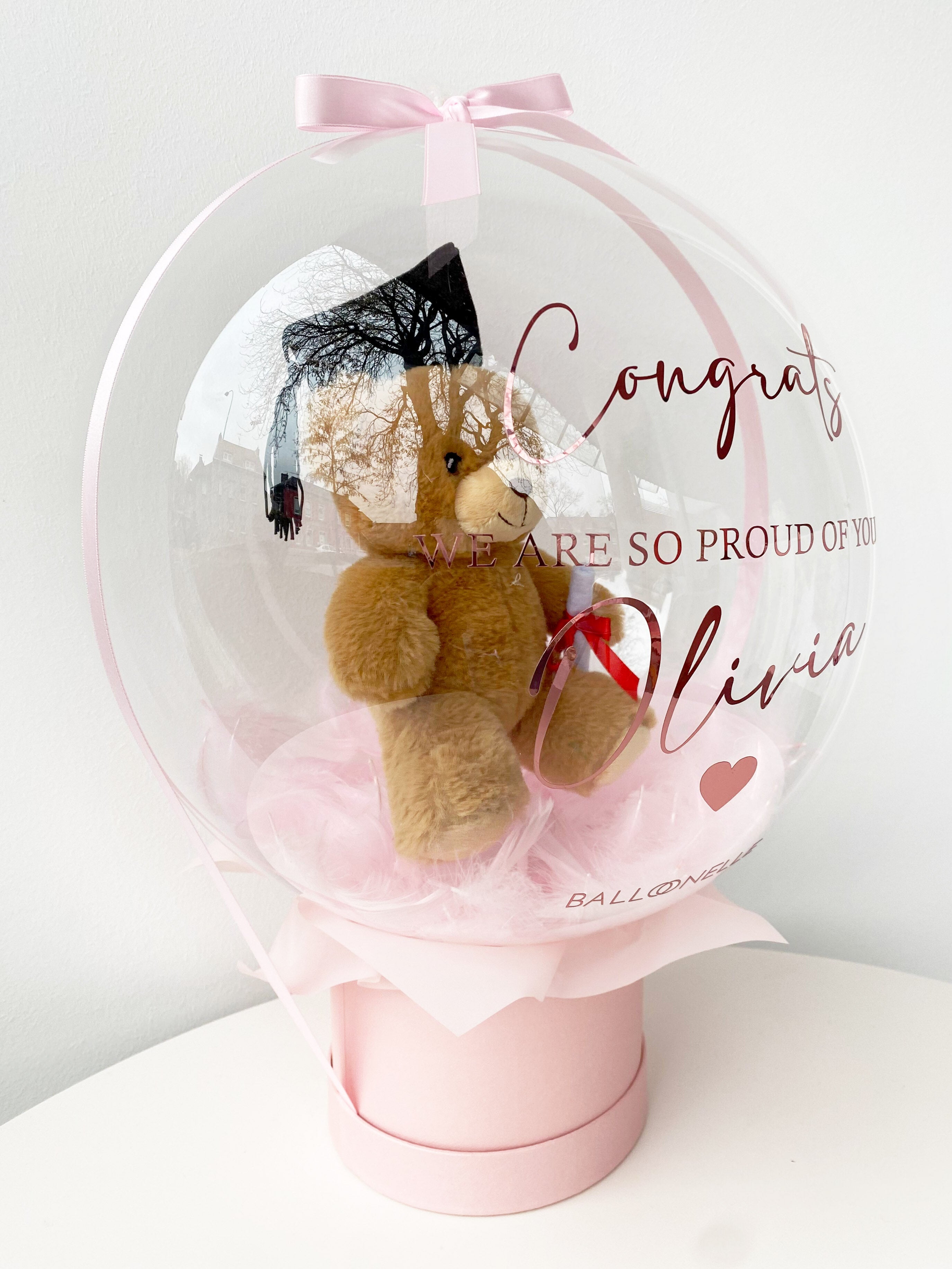 Congrats Rosa Graduation Teddy Ballon Personalisiert