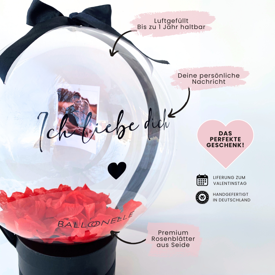 Personalisierte Ballon Rosenbox mit Foto Geschenk Valentinstag