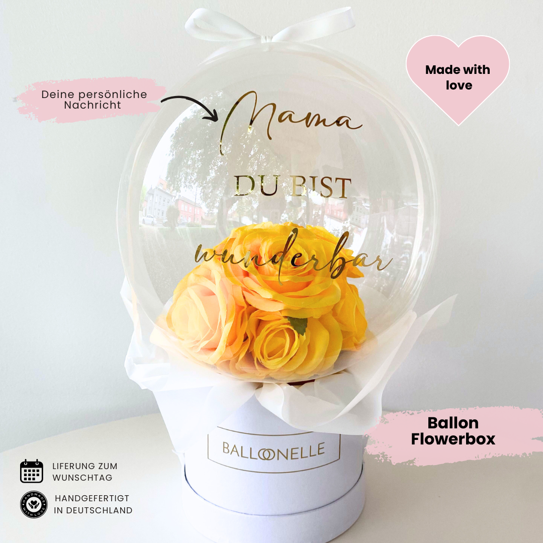 Ballon Flowerbox Personalisiert Gelbe Rosen