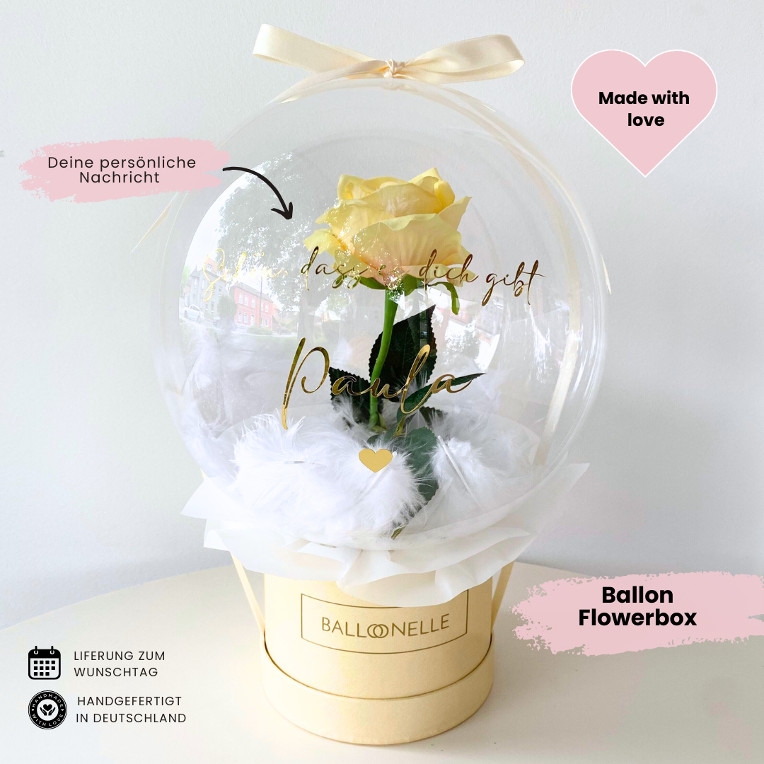 Ballon Flowerbox Personalisiert in butter yellow