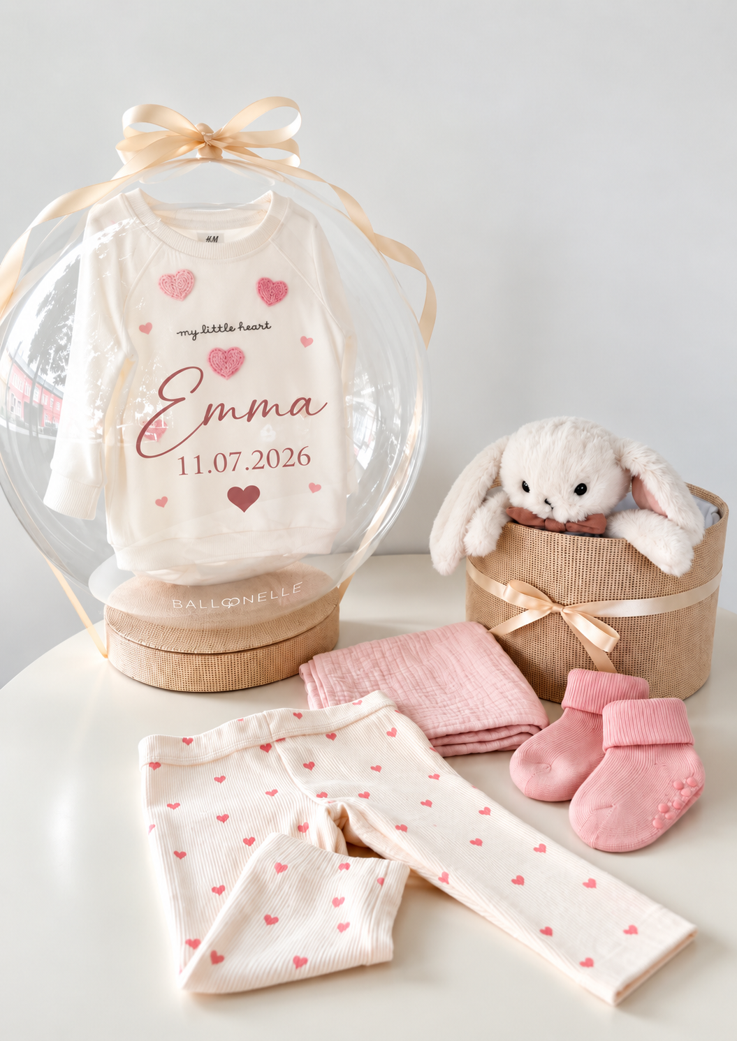 Ballon Baby-Geschenkset Mädchen Personalisiert 7-teilig My little heart