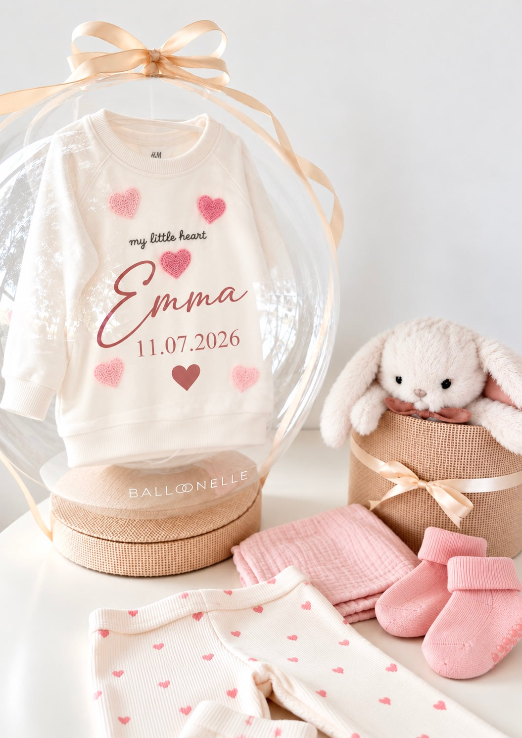 Ballon Baby-Geschenkset Mädchen Personalisiert 7-teilig My little heart