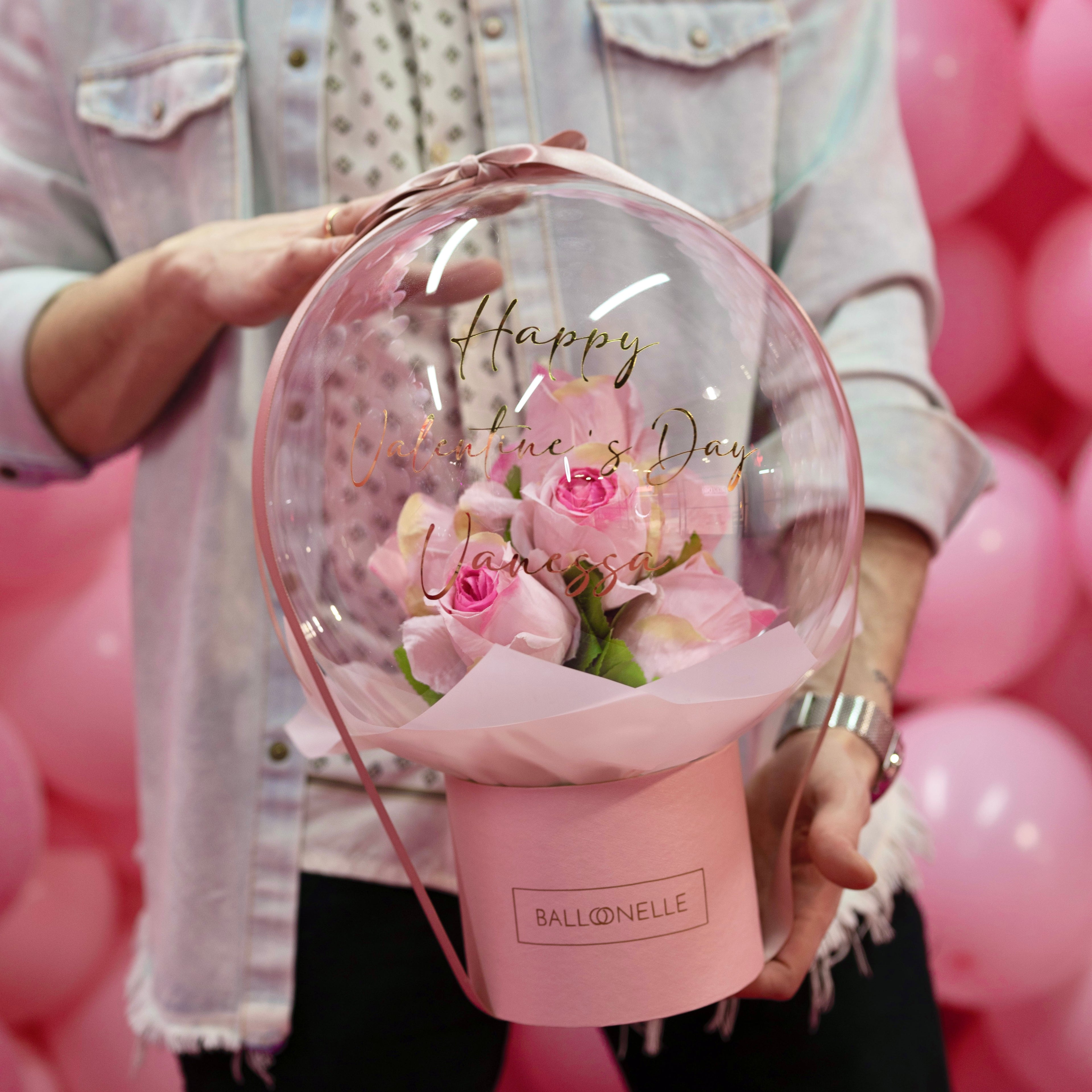 Ballon Flowerbox Personalisiert Rosa Rosen