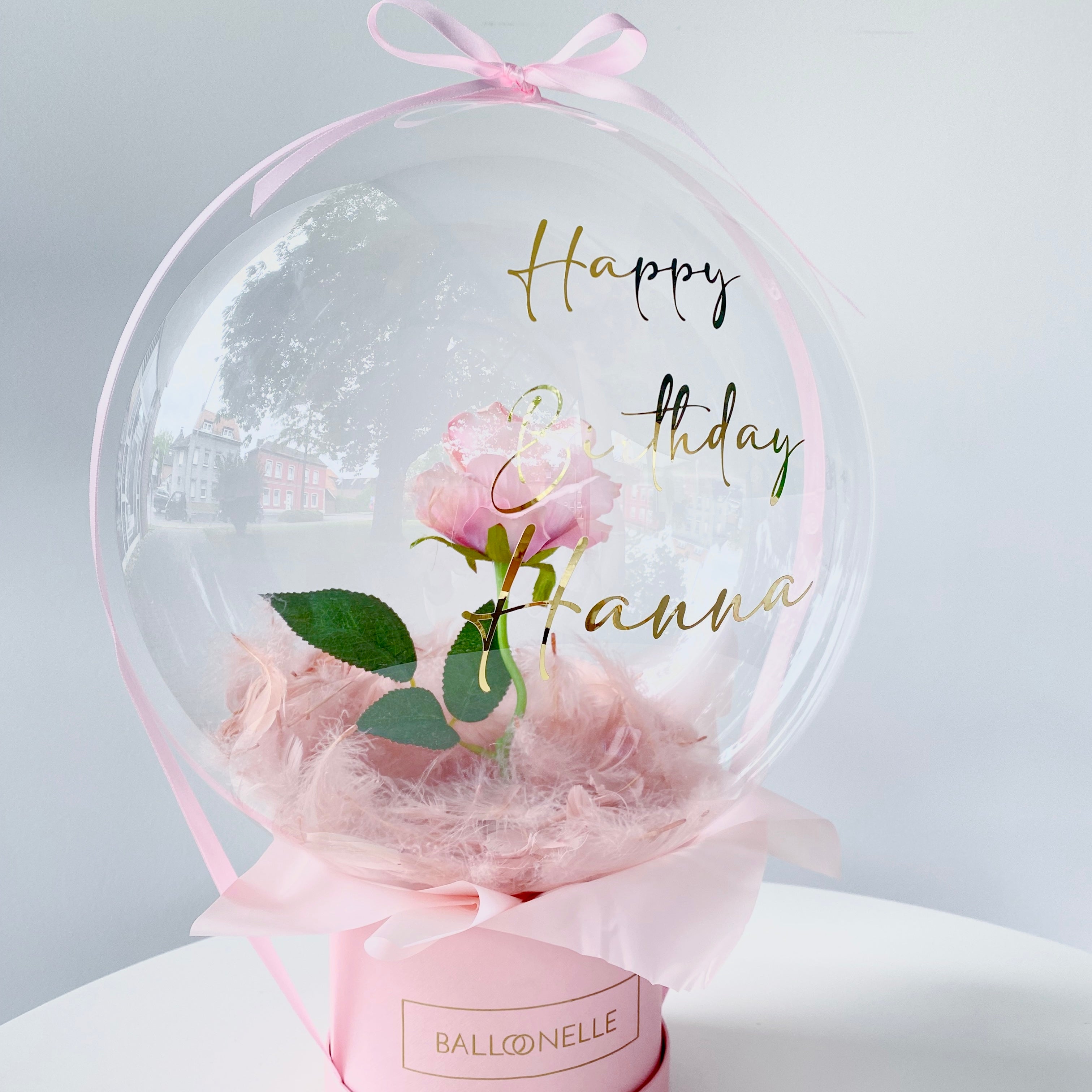 Ballon Flowerbox Personalisiert Rosa