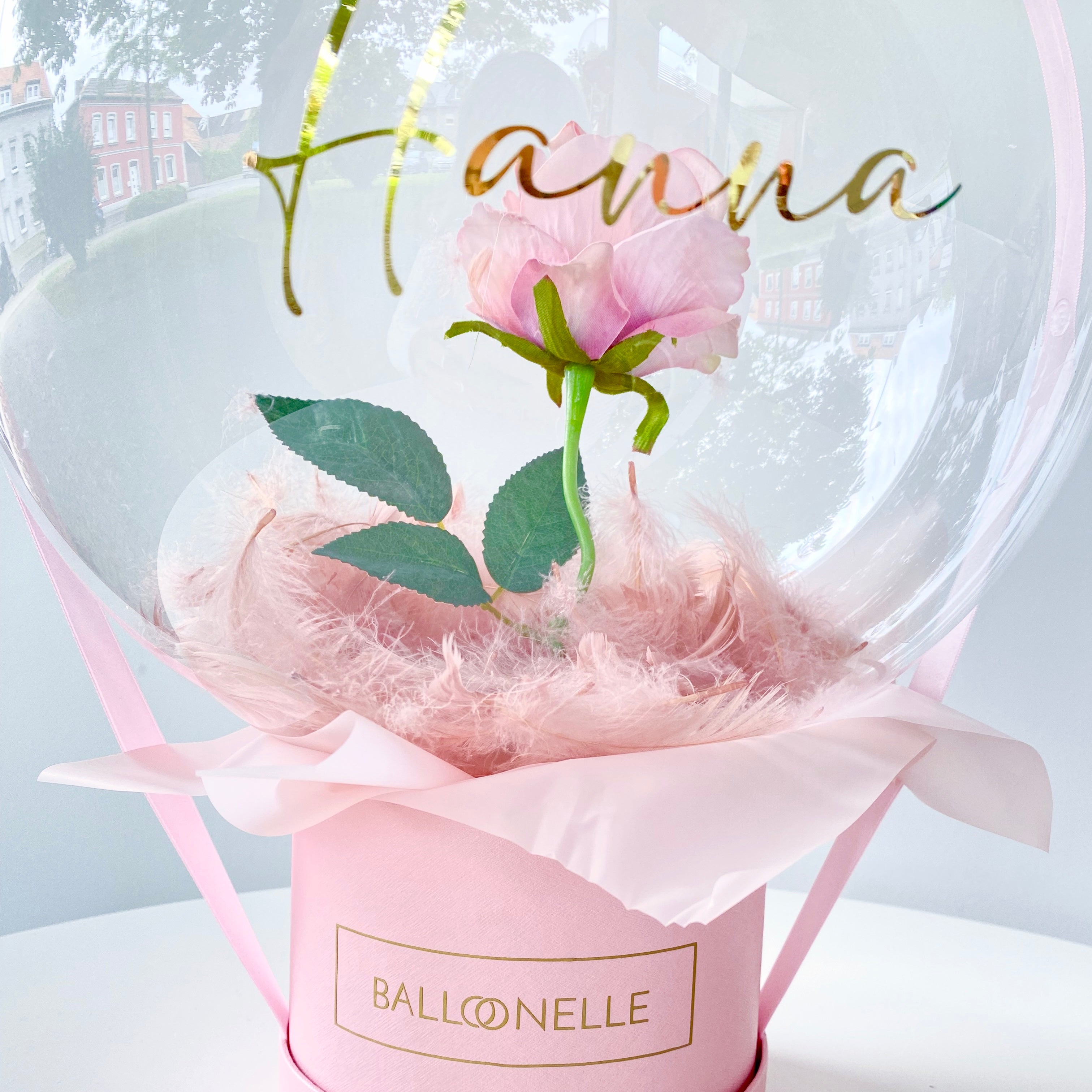 Ballon Flowerbox Personalisiert Rosa