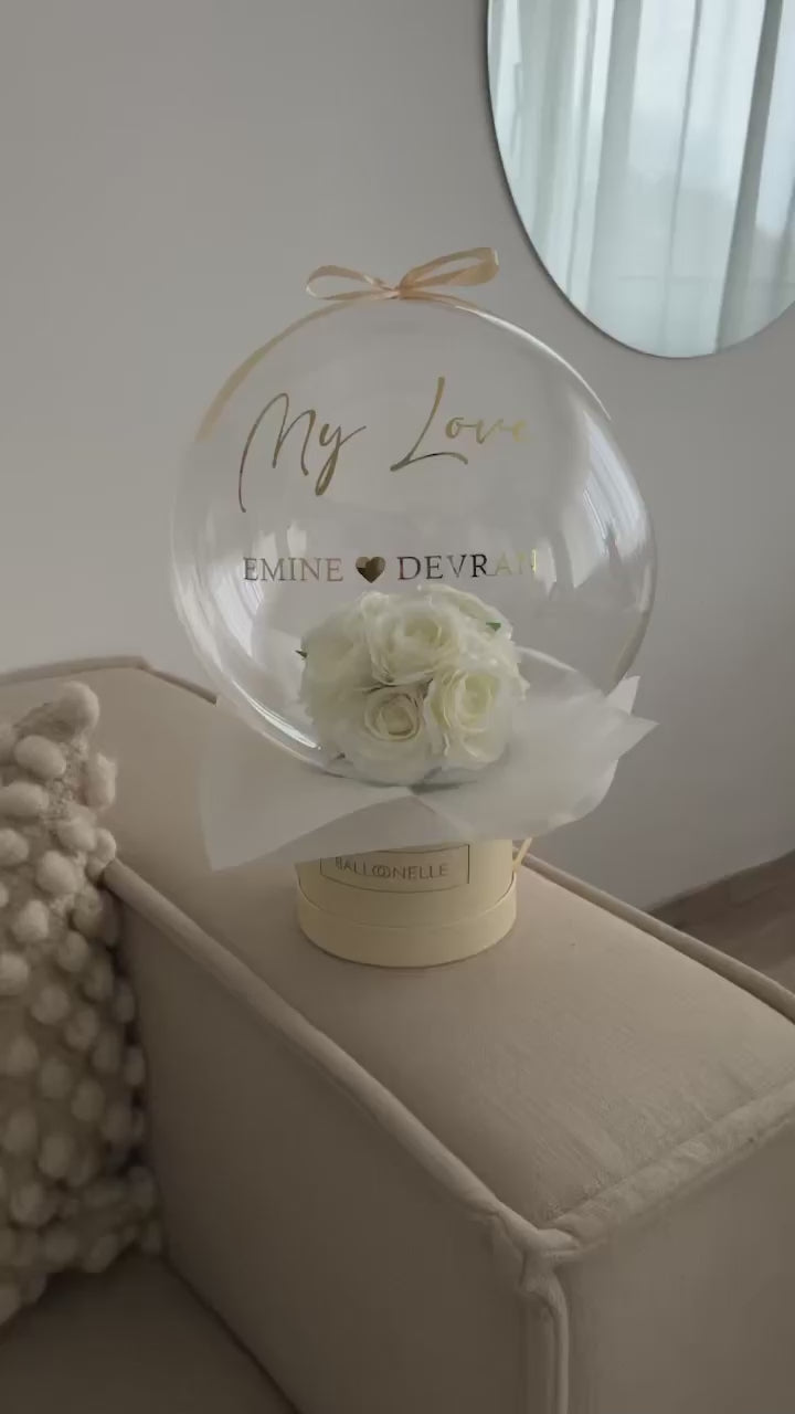 Ballon Flowerbox Personalisiert Weisse Rosen