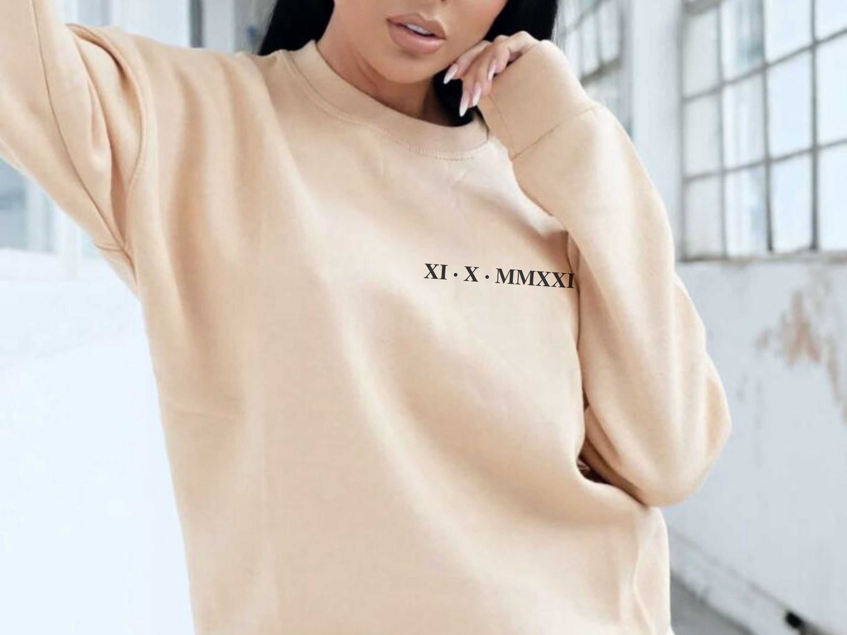Personalisiertes Sweatshirt mit Datum in Römischen Zahlen zum Jahrestag, Kennenlerntag