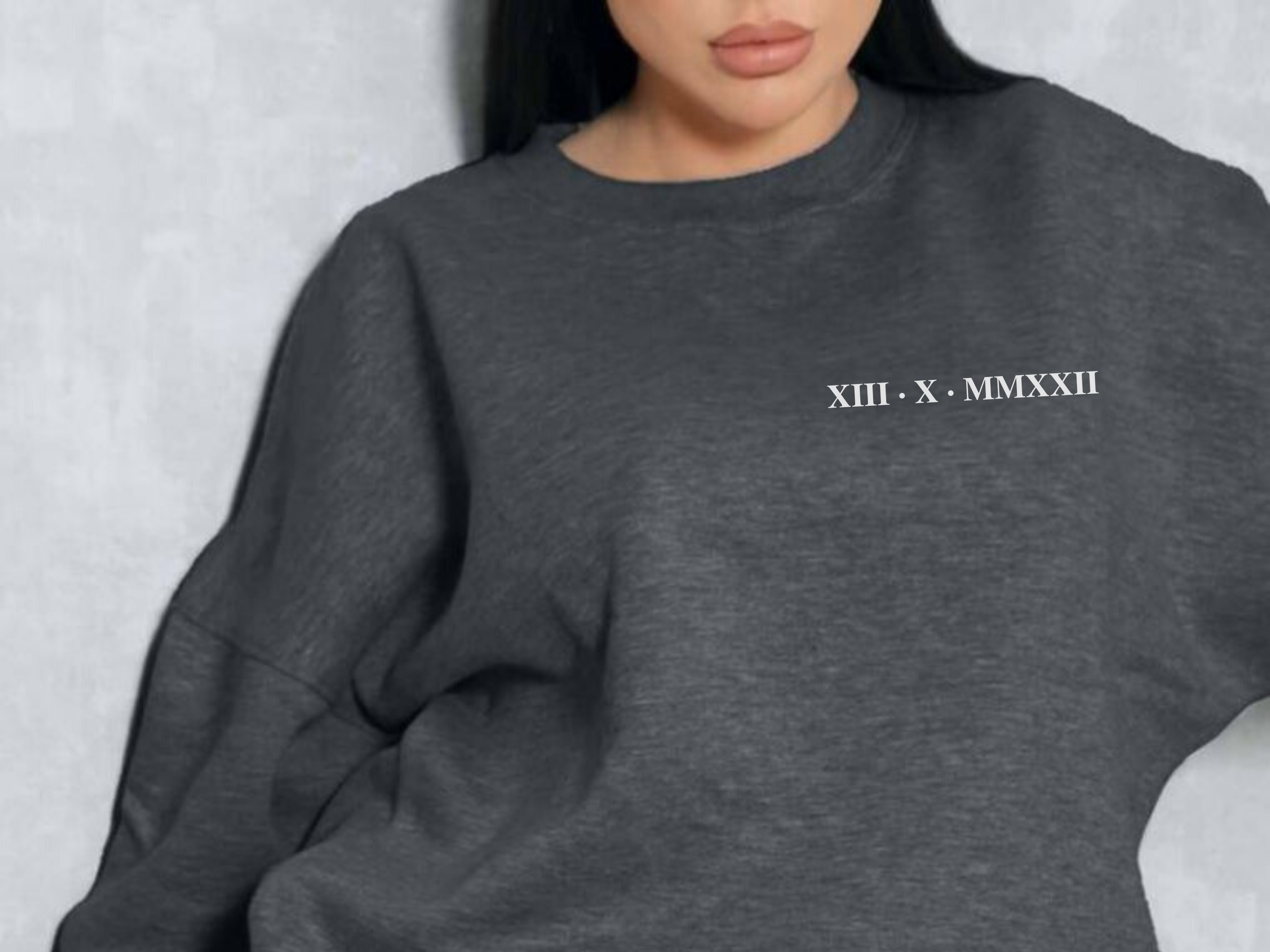 Personalisiertes Sweatshirt mit Datum in Römischen Zahlen zum Jahrestag, Kennenlerntag