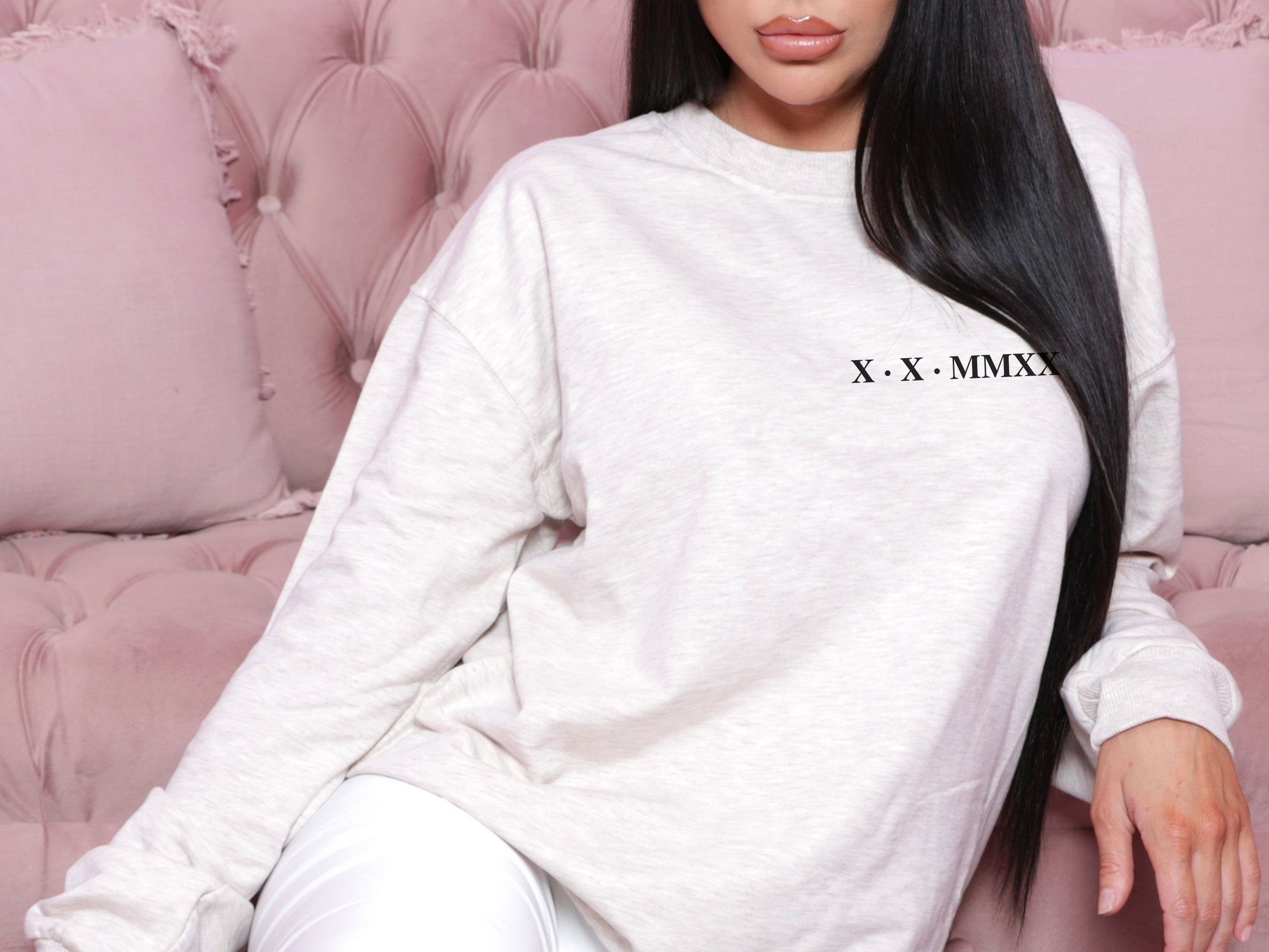 Personalisiertes Sweatshirt mit Datum in Römischen Zahlen zum Jahrestag, Kennenlerntag