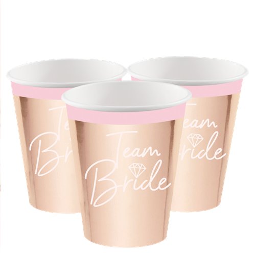 Team Bride Paper Cups - 250ml (8 stuks) Bachelorette