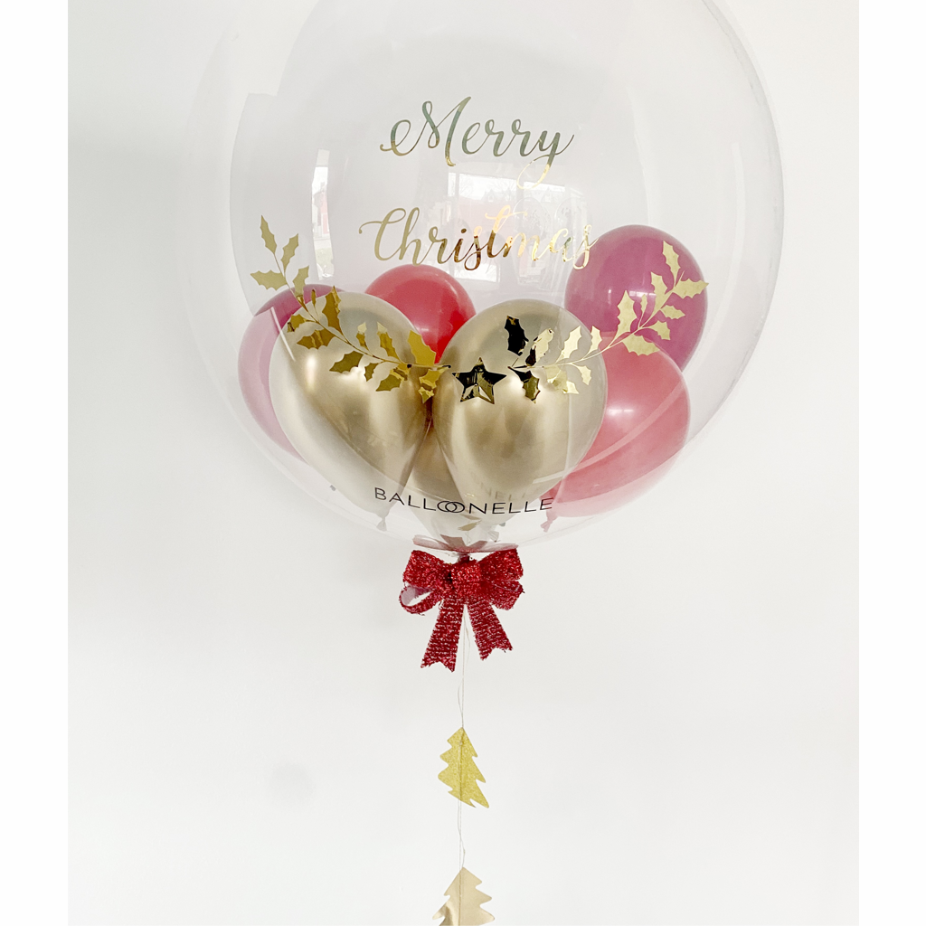 Golden Red Merry Christmas Designer Ballon - BALLOONELLE