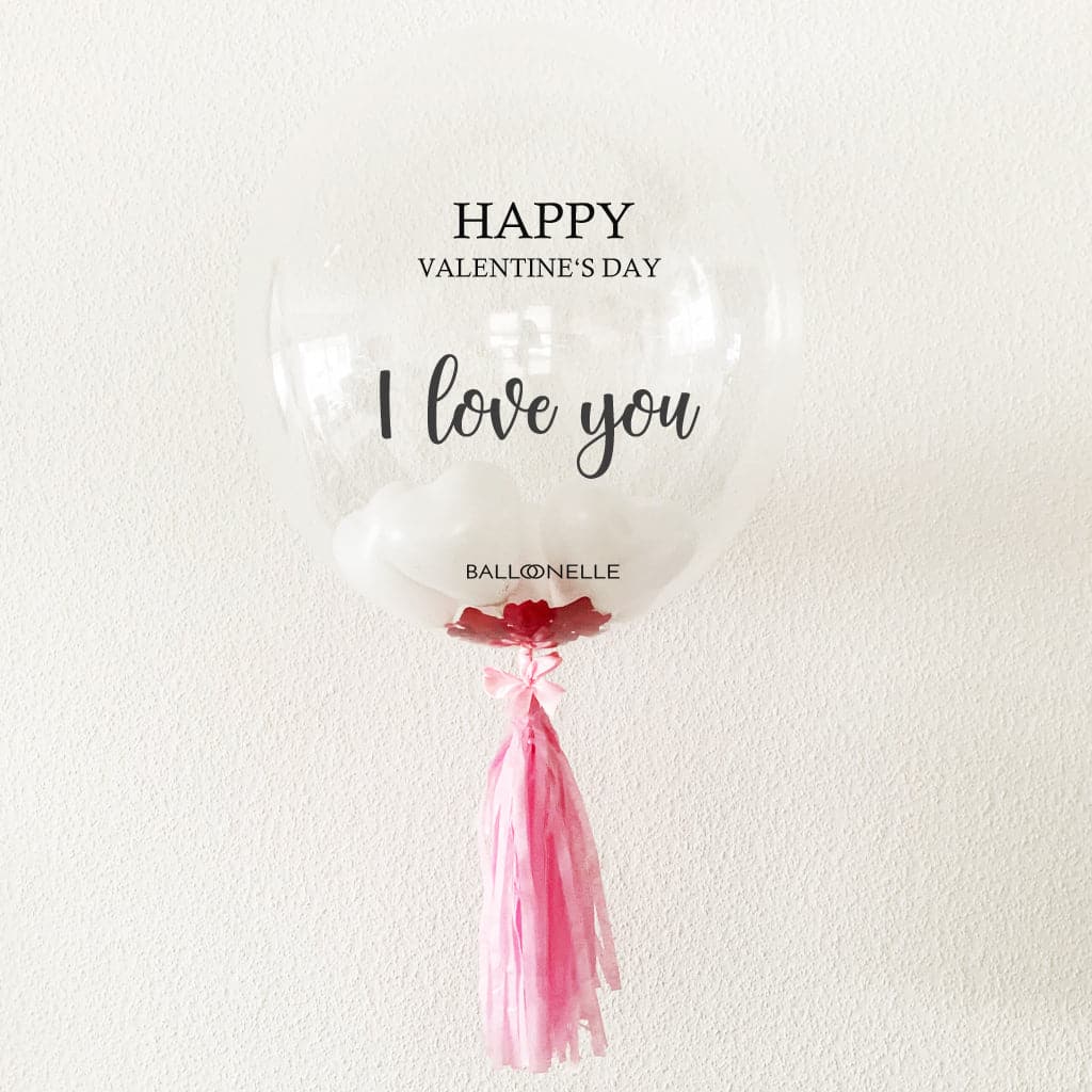 White Heart & Roses Designer Ballon - BALLOONELLE