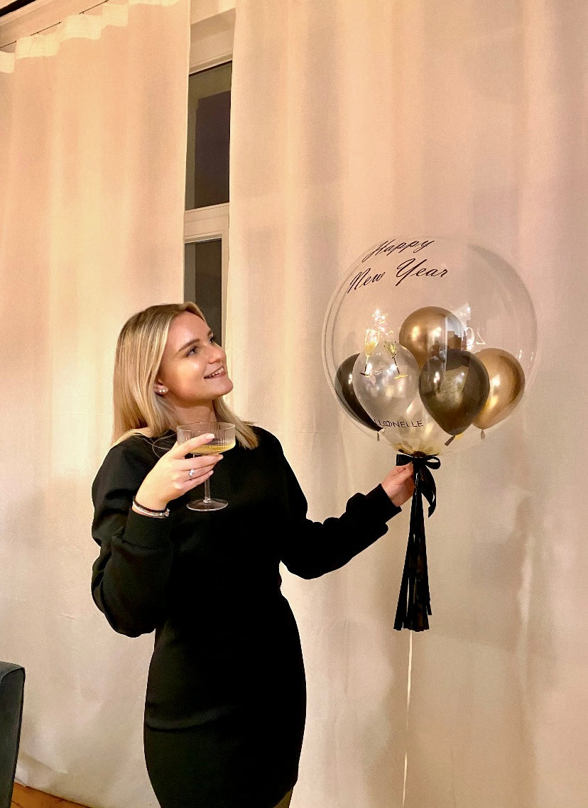 Happy New Year Gold Black Designer Ballon