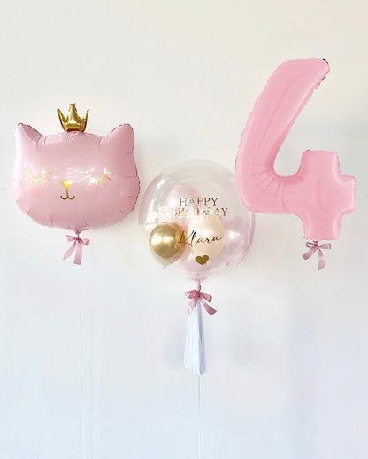 Cat Princess Ballon-Set Rosa zum Geburtstag (3-teilig) heliumgefüllt