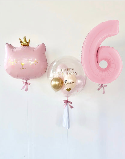 Cat Princess Ballon-Set Rosa zum Geburtstag (3-teilig) heliumgefüllt