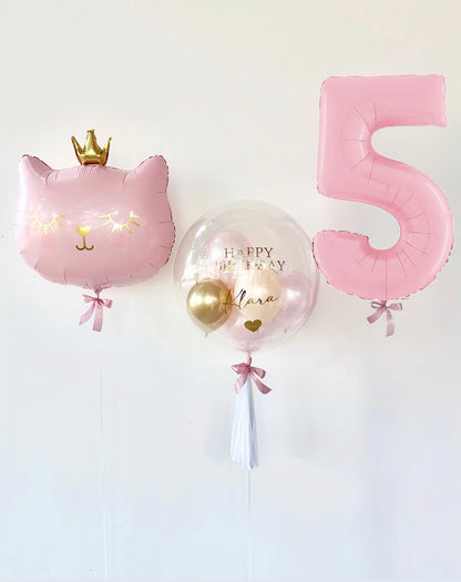 Cat Princess Ballon-Set Rosa zum Geburtstag (3-teilig) heliumgefüllt