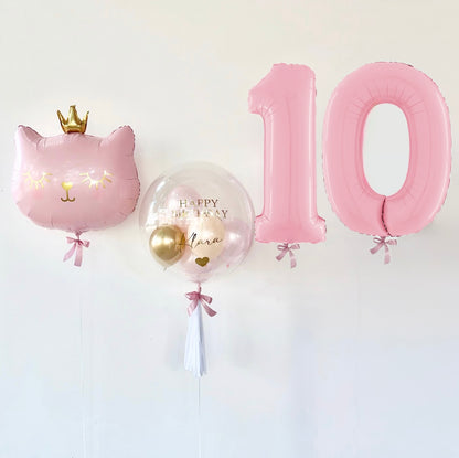 Cat Princess Ballon-Set Rosa zum Geburtstag (3-teilig) heliumgefüllt