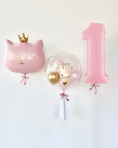 Cat Princess Ballon-Set Rosa zum Geburtstag (3-teilig) heliumgefüllt
