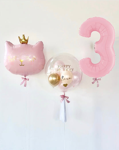 Cat Princess Ballon-Set Rosa zum Geburtstag (3-teilig) heliumgefüllt
