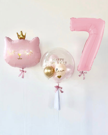 Cat Princess Ballon-Set Rosa zum Geburtstag (3-teilig) heliumgefüllt