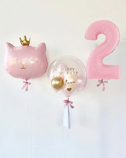Cat Princess Ballon-Set Rosa zum Geburtstag (3-teilig) heliumgefüllt