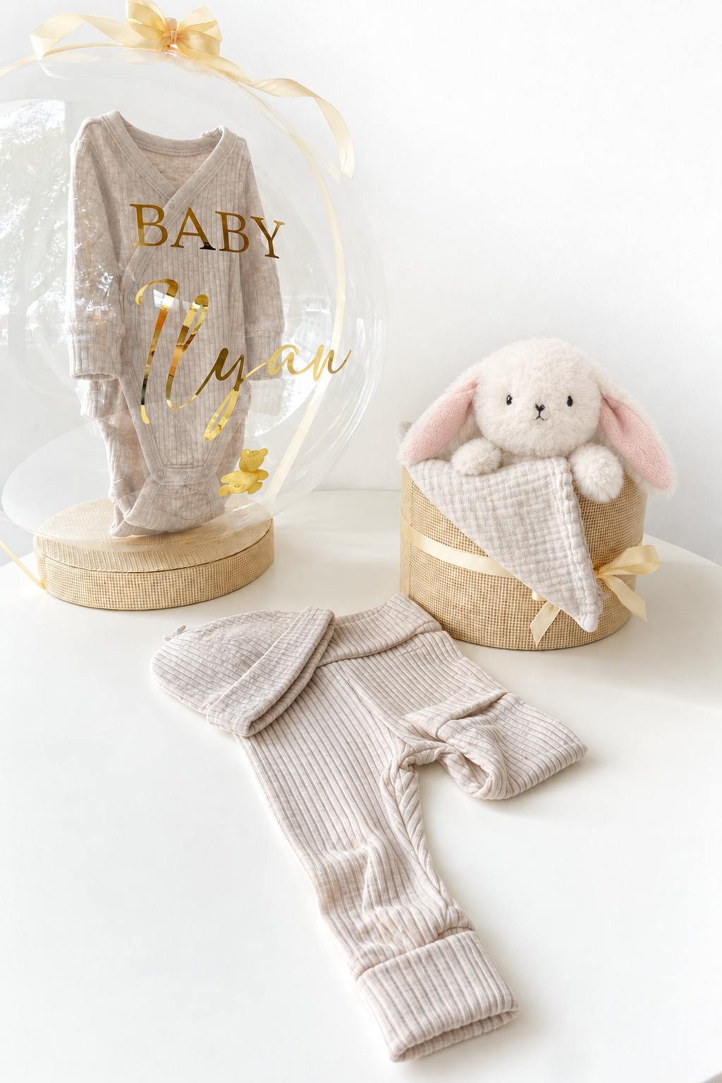 Ballon Baby-Geschenkset Personalisiert 7-teilig Naturweißmeliert